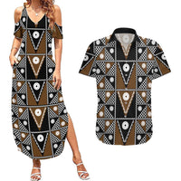 Fiji Brown Masi Pattern Couples Matching Summer Maxi Dress and Hawaiian Shirt Fijian Tapa LT01 Brown - Polynesian Pride