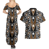 Fiji Brown Masi Pattern Couples Matching Summer Maxi Dress and Hawaiian Shirt Fijian Tapa LT01 - Polynesian Pride