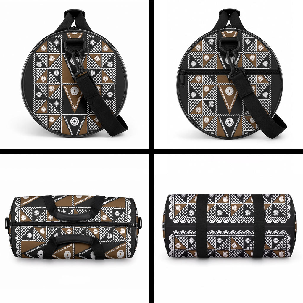 Fiji Brown Masi Pattern Duffle Bag Fijian Tapa