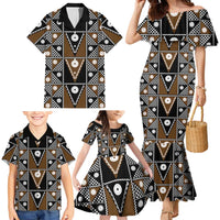 Fiji Brown Masi Pattern Family Matching Mermaid Dress and Hawaiian Shirt Fijian Tapa