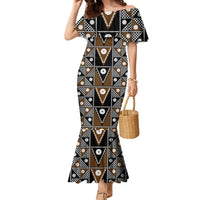 Fiji Brown Masi Pattern Family Matching Mermaid Dress and Hawaiian Shirt Fijian Tapa