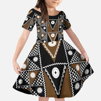 Fiji Brown Masi Pattern Family Matching Off The Shoulder Long Sleeve Dress and Hawaiian Shirt Fijian Tapa