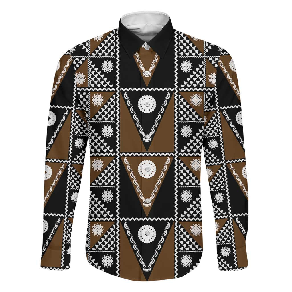 Fiji Brown Masi Pattern Family Matching Off Shoulder Short Dress and Hawaiian Shirt Fijian Tapa