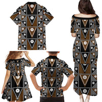 Fiji Brown Masi Pattern Family Matching Puletasi and Hawaiian Shirt Fijian Tapa