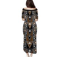 Fiji Brown Masi Pattern Family Matching Puletasi and Hawaiian Shirt Fijian Tapa