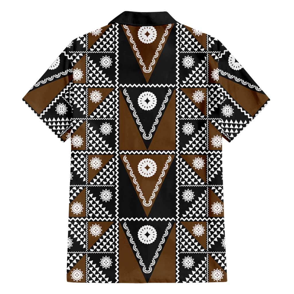 Fiji Brown Masi Pattern Family Matching Short Sleeve Bodycon Dress and Hawaiian Shirt Fijian Tapa LT01 - Polynesian Pride