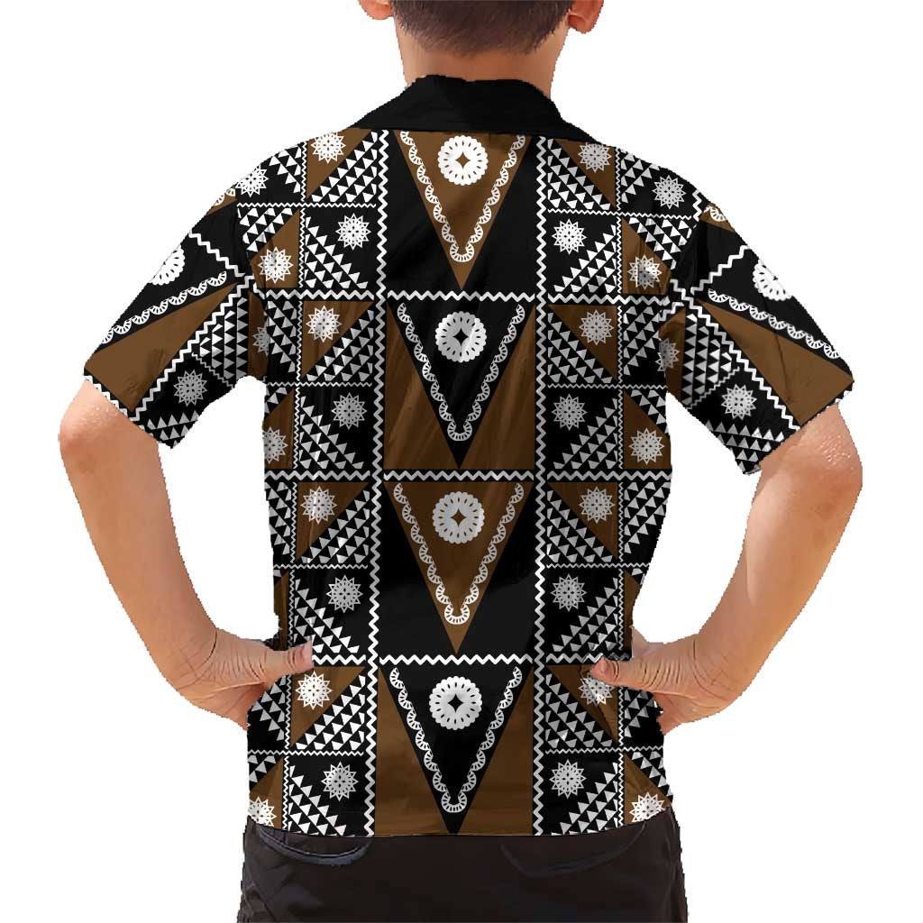 Fiji Brown Masi Pattern Family Matching Summer Maxi Dress and Hawaiian Shirt Fijian Tapa
