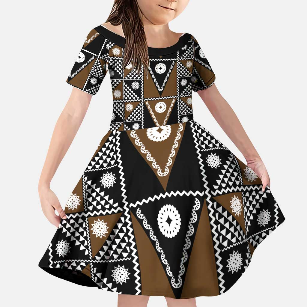 Fiji Brown Masi Pattern Family Matching Tank Maxi Dress and Hawaiian Shirt Fijian Tapa