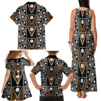 Fiji Brown Masi Pattern Family Matching Tank Maxi Dress and Hawaiian Shirt Fijian Tapa