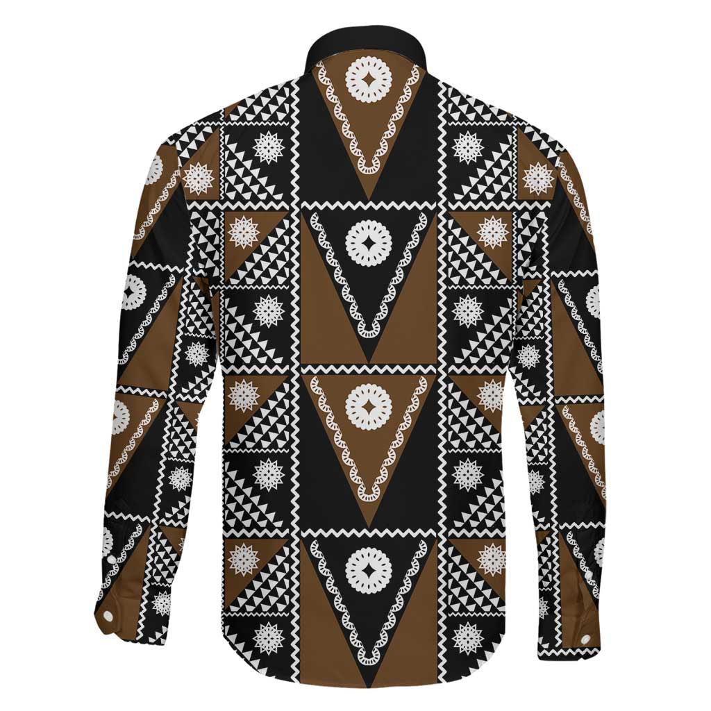 Fiji Brown Masi Pattern Family Matching Tank Maxi Dress and Hawaiian Shirt Fijian Tapa