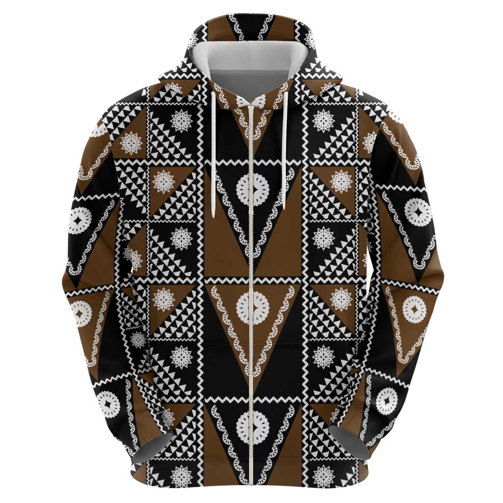Fiji Brown Masi Pattern Hoodie Fijian Tapa LT01 - Polynesian Pride