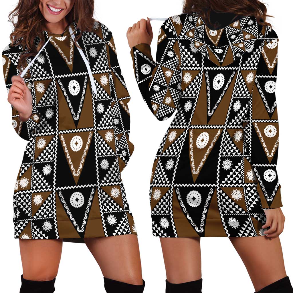 Fiji Brown Masi Pattern Hoodie Dress Fijian Tapa