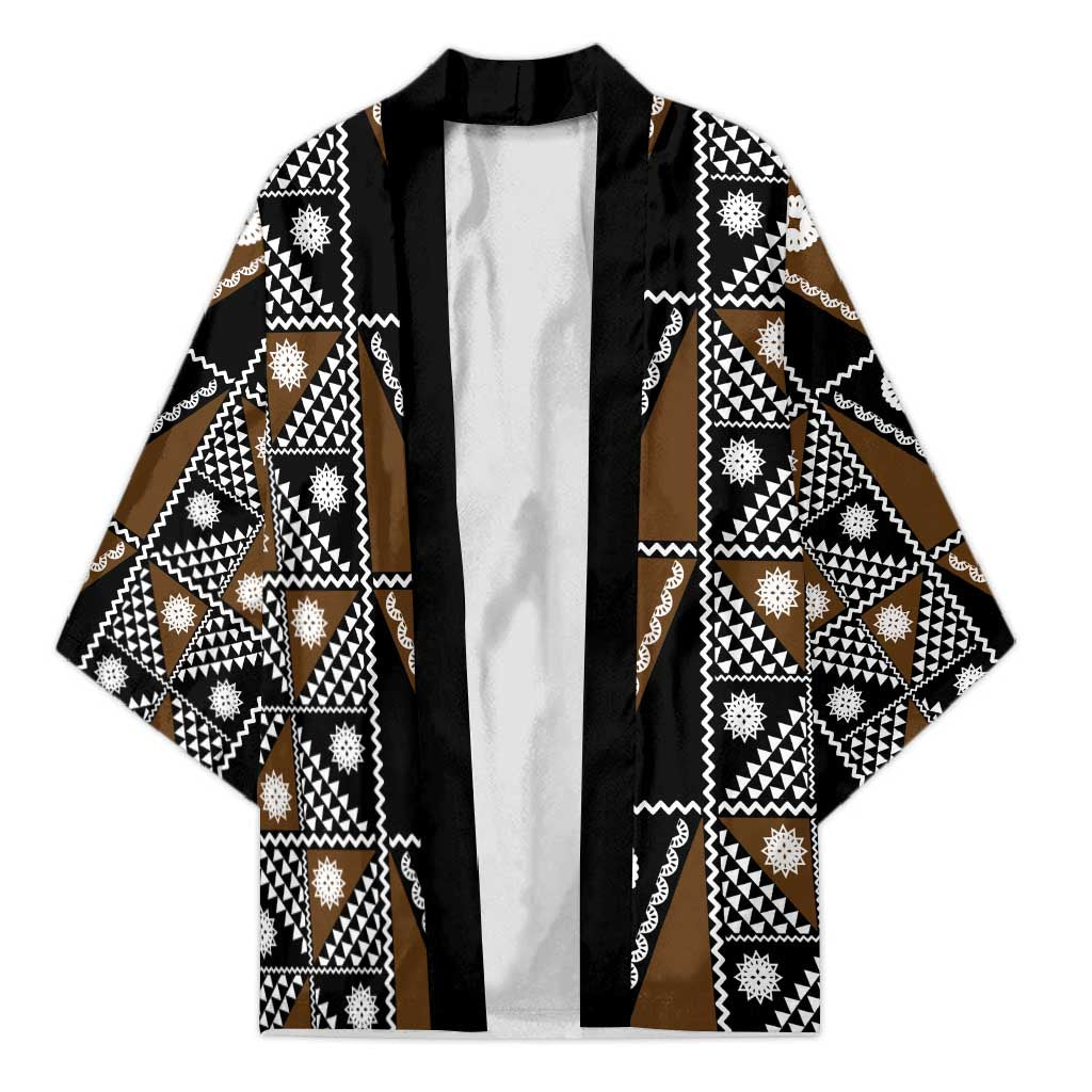 Fiji Brown Masi Pattern Kimono Fijian Tapa LT01 Unisex Brown - Polynesian Pride