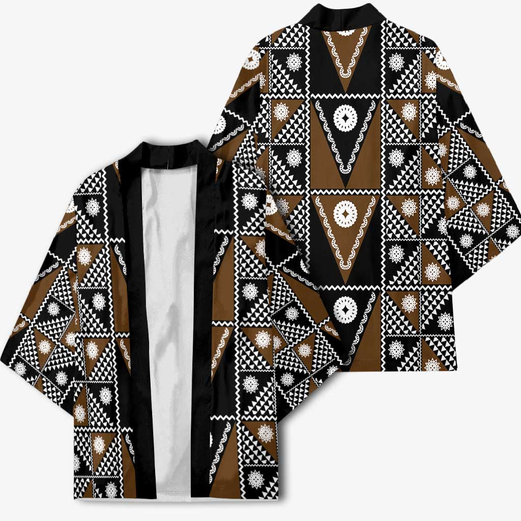 Fiji Brown Masi Pattern Kimono Fijian Tapa