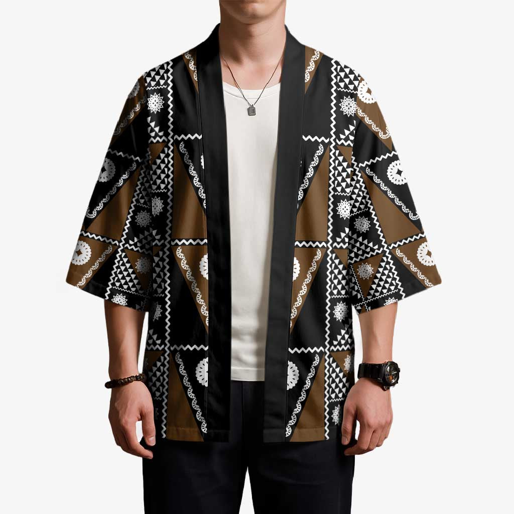 Fiji Brown Masi Pattern Kimono Fijian Tapa