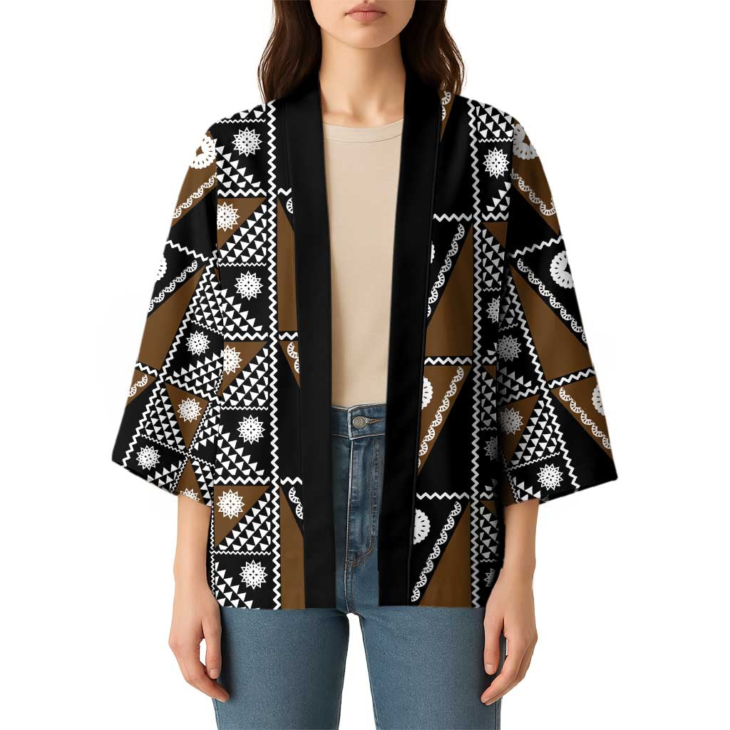 Fiji Brown Masi Pattern Kimono Fijian Tapa