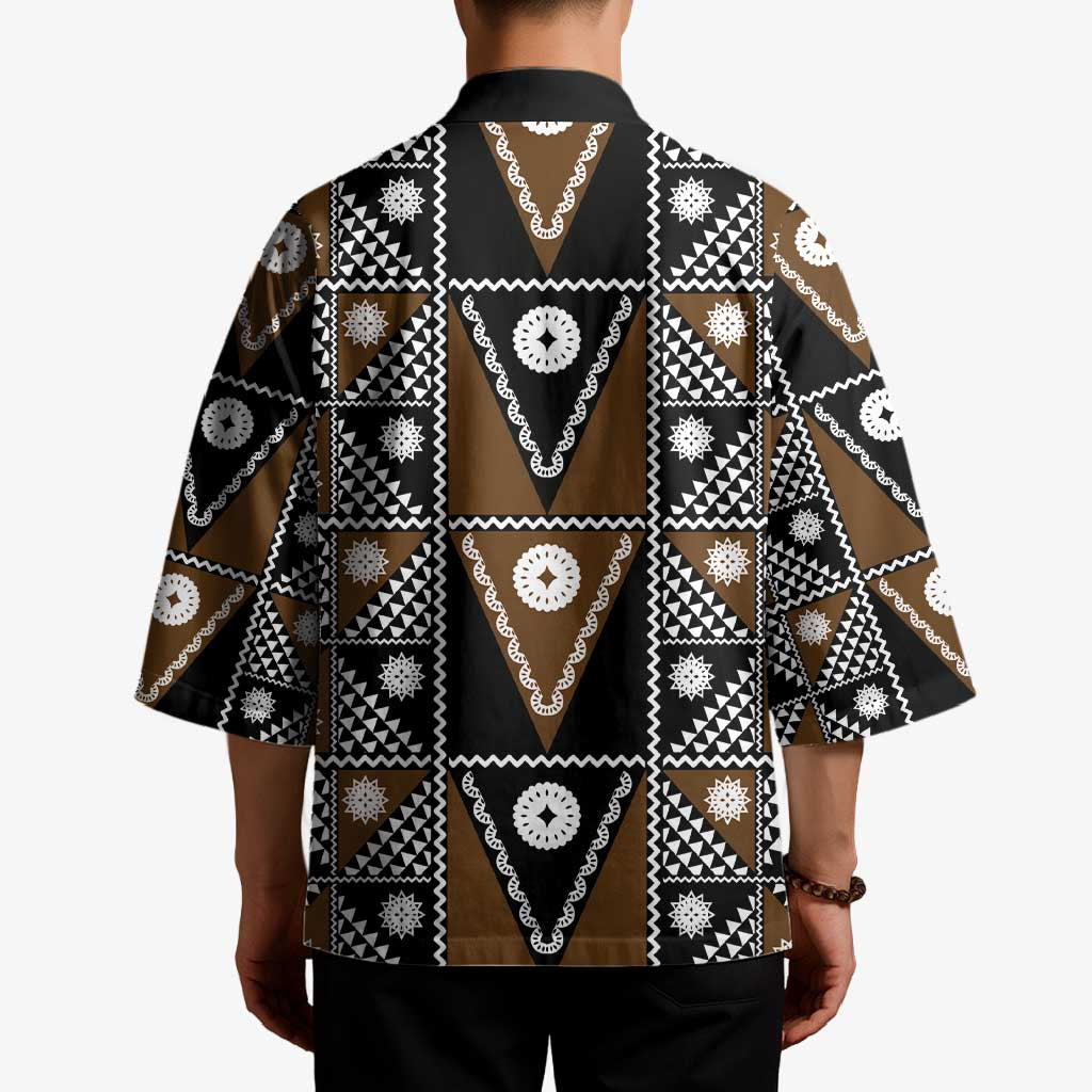 Fiji Brown Masi Pattern Kimono Fijian Tapa