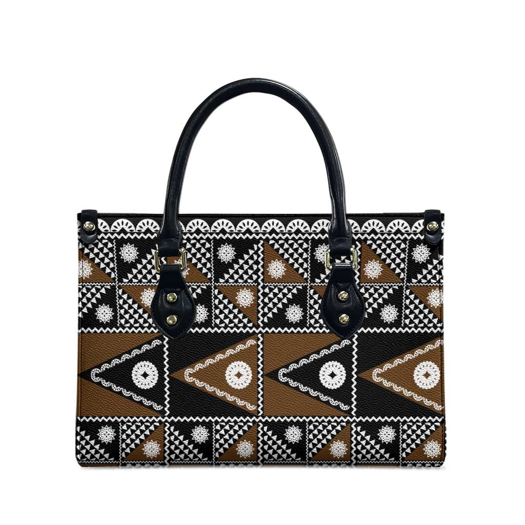 Fiji Brown Masi Pattern Leather Bag Fijian Tapa