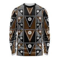 Fiji Brown Masi Pattern Long Sleeve Shirt Fijian Tapa