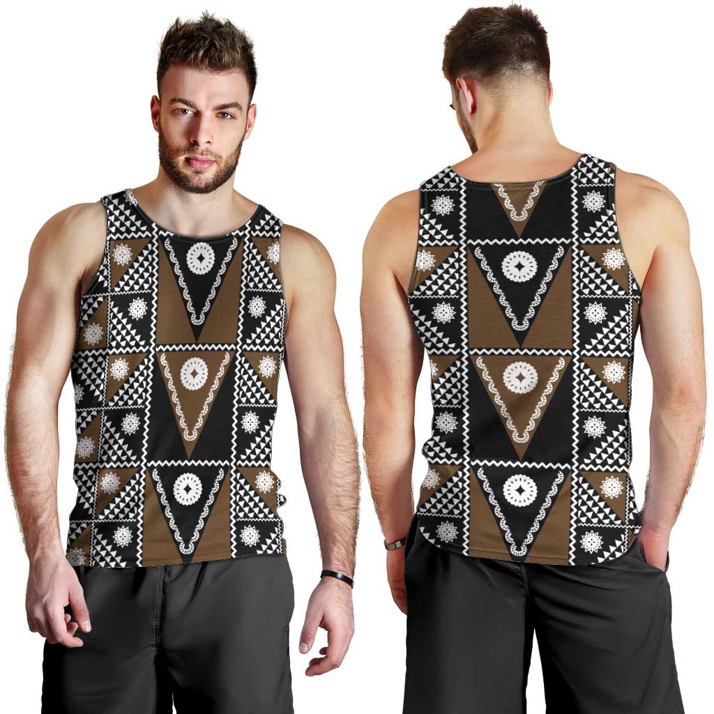 Fiji Brown Masi Pattern Men Tank Top Fijian Tapa