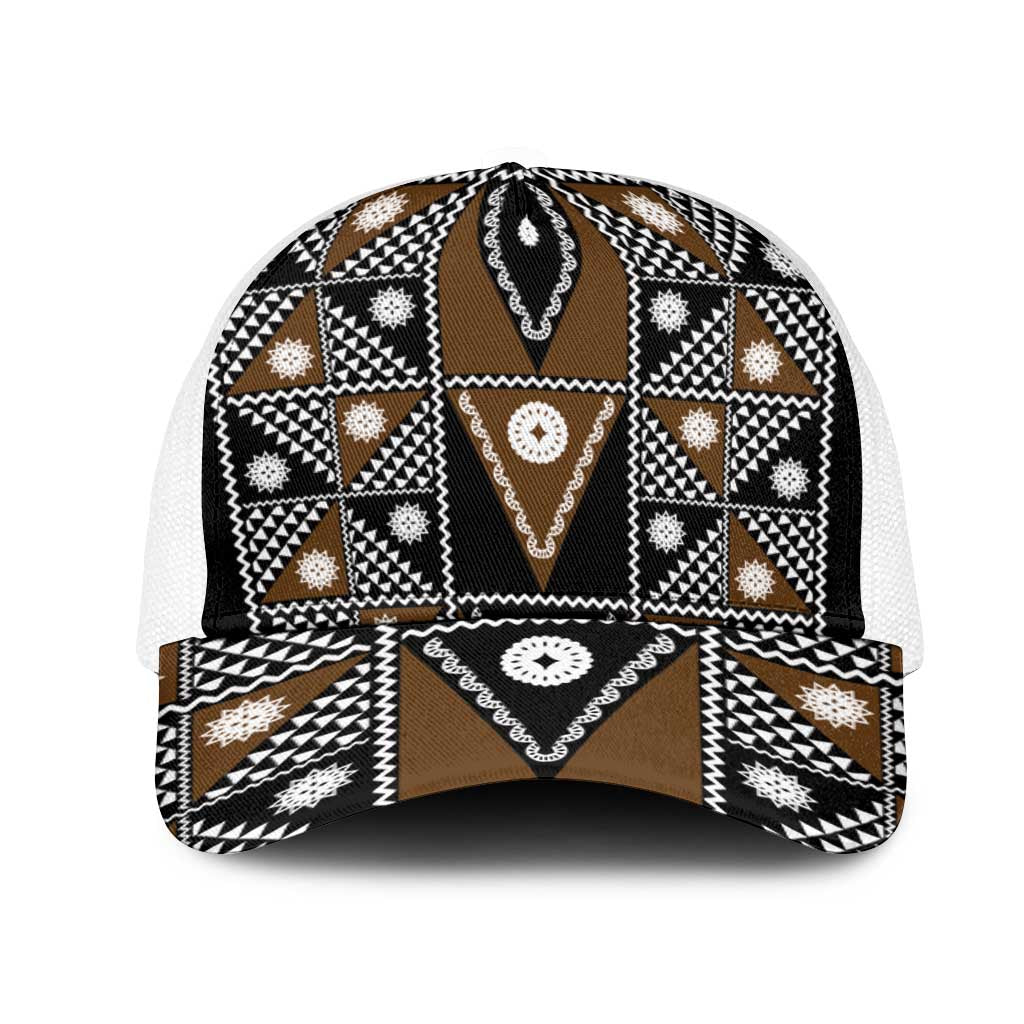 Fiji Brown Masi Pattern Mesh Trucker Cap Fijian Tapa