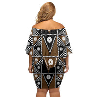 Fiji Brown Masi Pattern Off Shoulder Short Dress Fijian Tapa LT01 - Polynesian Pride