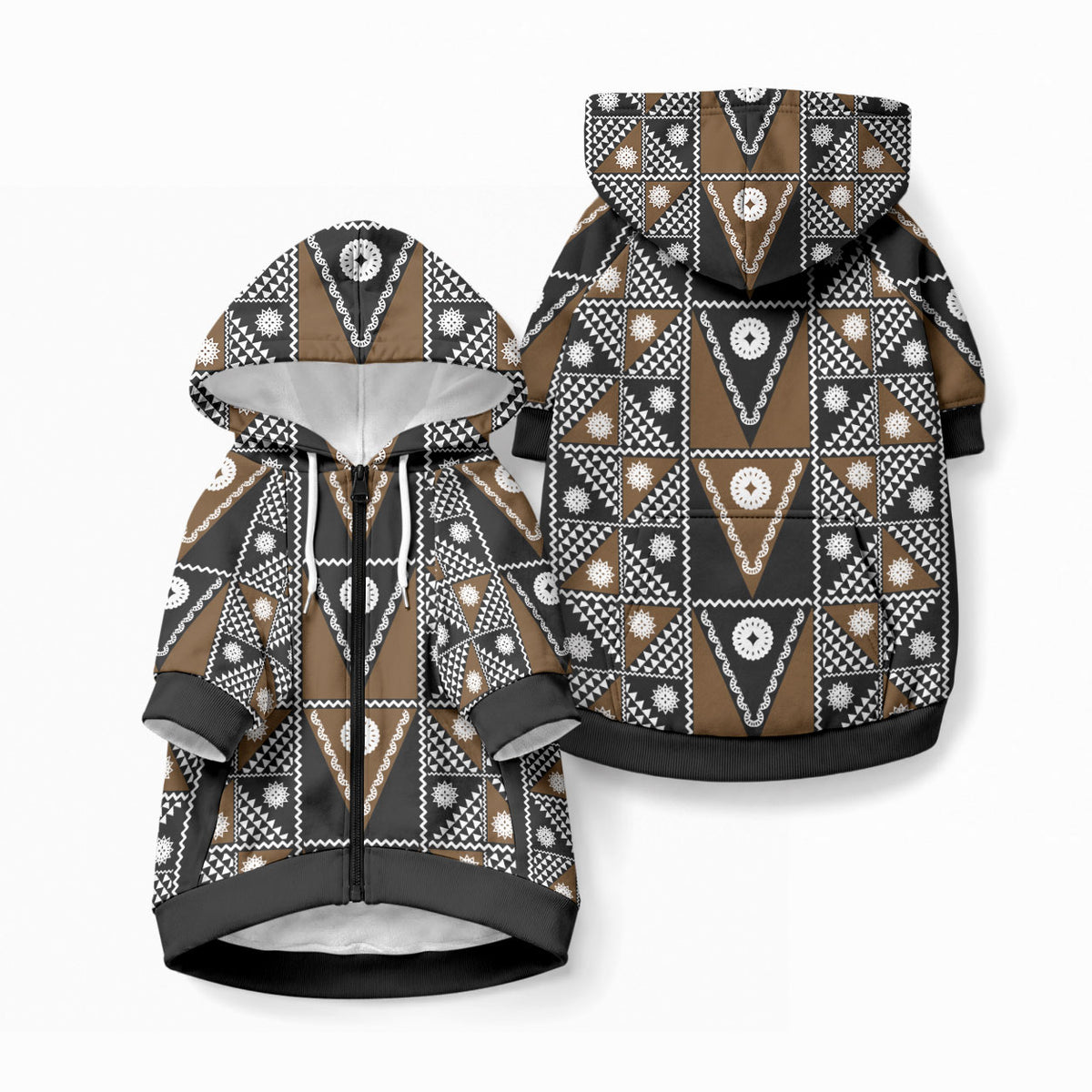 Fiji Brown Masi Pattern Pet Hoodie Fijian Tapa