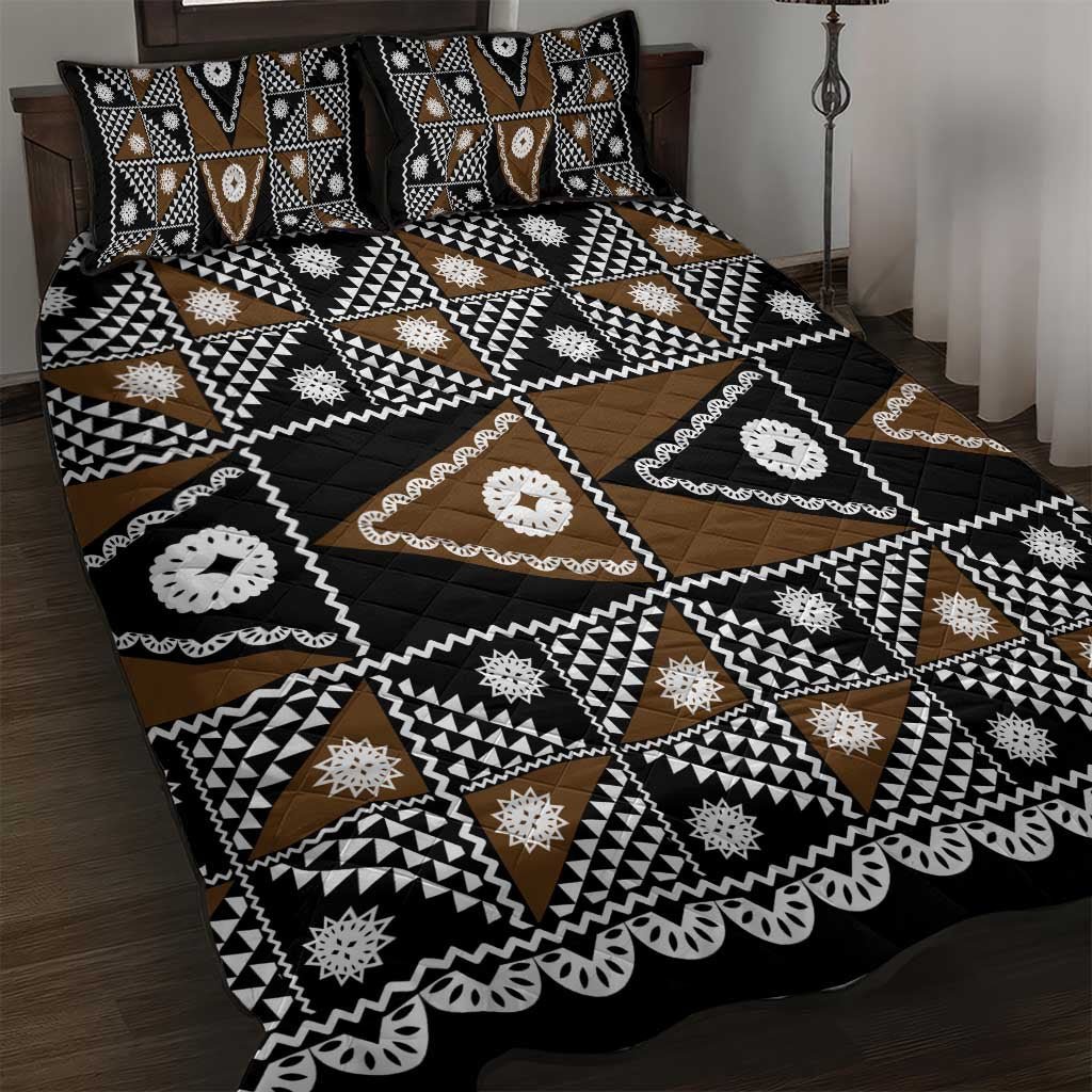 Fiji Brown Masi Pattern Quilt Bed Set Fijian Tapa