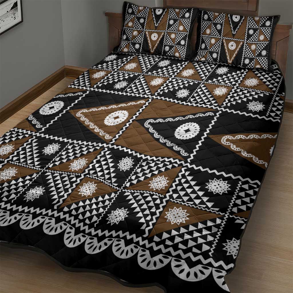 Fiji Brown Masi Pattern Quilt Bed Set Fijian Tapa