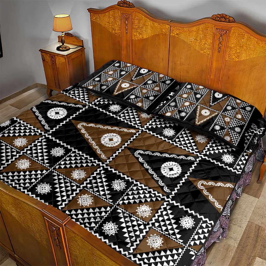 Fiji Brown Masi Pattern Quilt Bed Set Fijian Tapa
