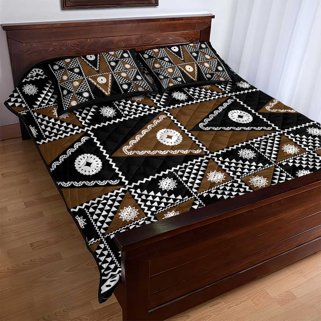 Fiji Brown Masi Pattern Quilt Bed Set Fijian Tapa