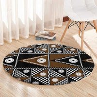 Fiji Brown Masi Pattern Round Carpet Fijian Tapa
