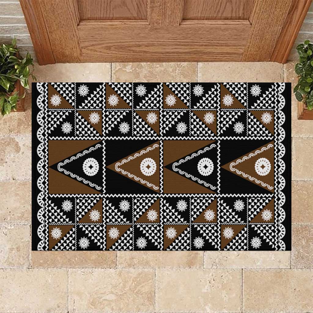 Fiji Brown Masi Pattern Rubber Doormat Fijian Tapa