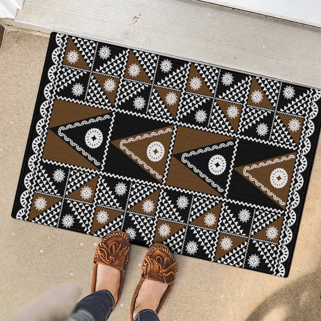 Fiji Brown Masi Pattern Rubber Doormat Fijian Tapa