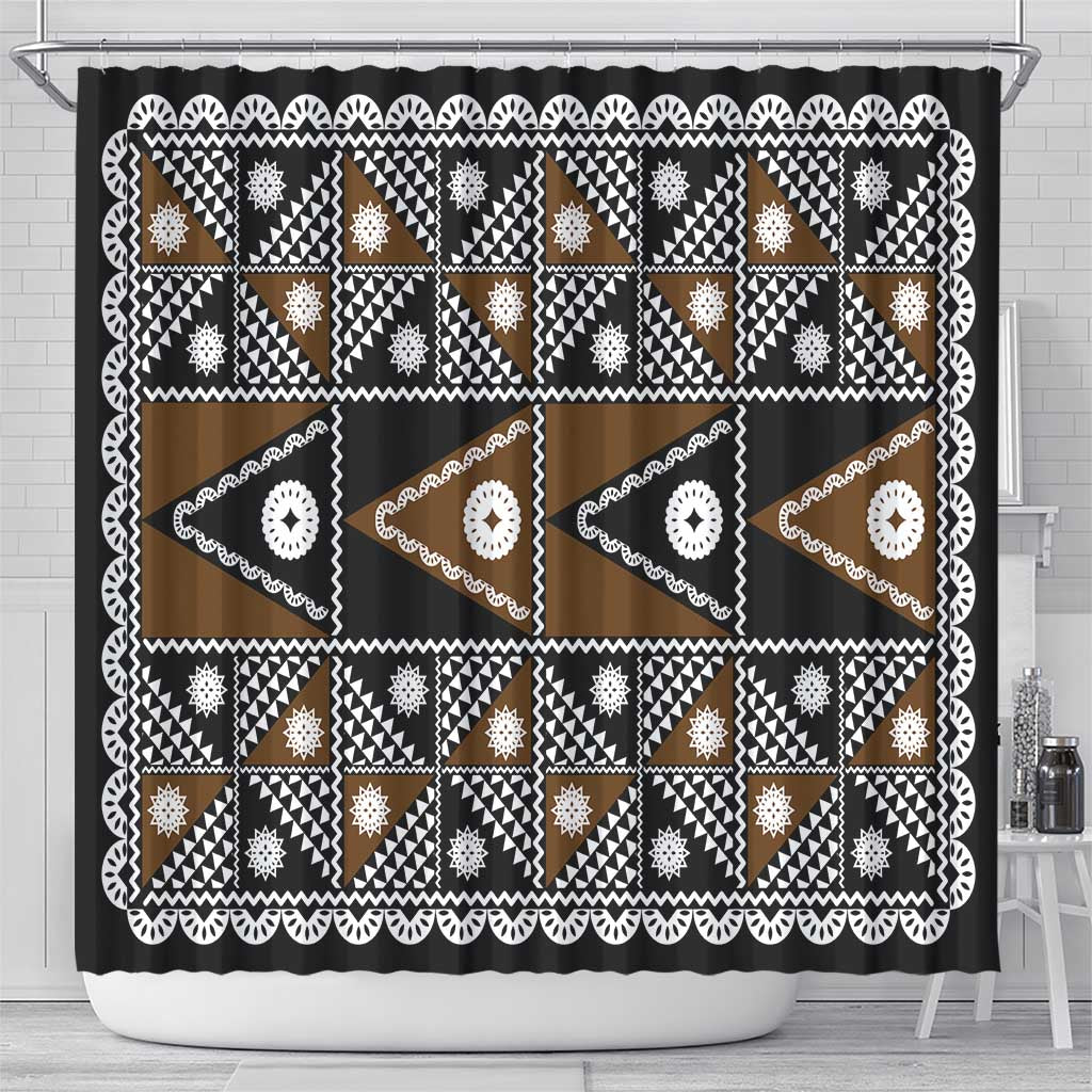 Fiji Brown Masi Pattern Shower Curtain Fijian Tapa