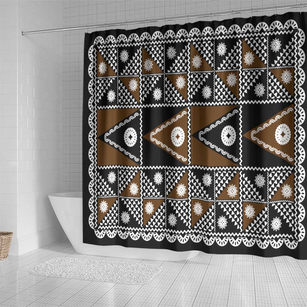 Fiji Brown Masi Pattern Shower Curtain Fijian Tapa