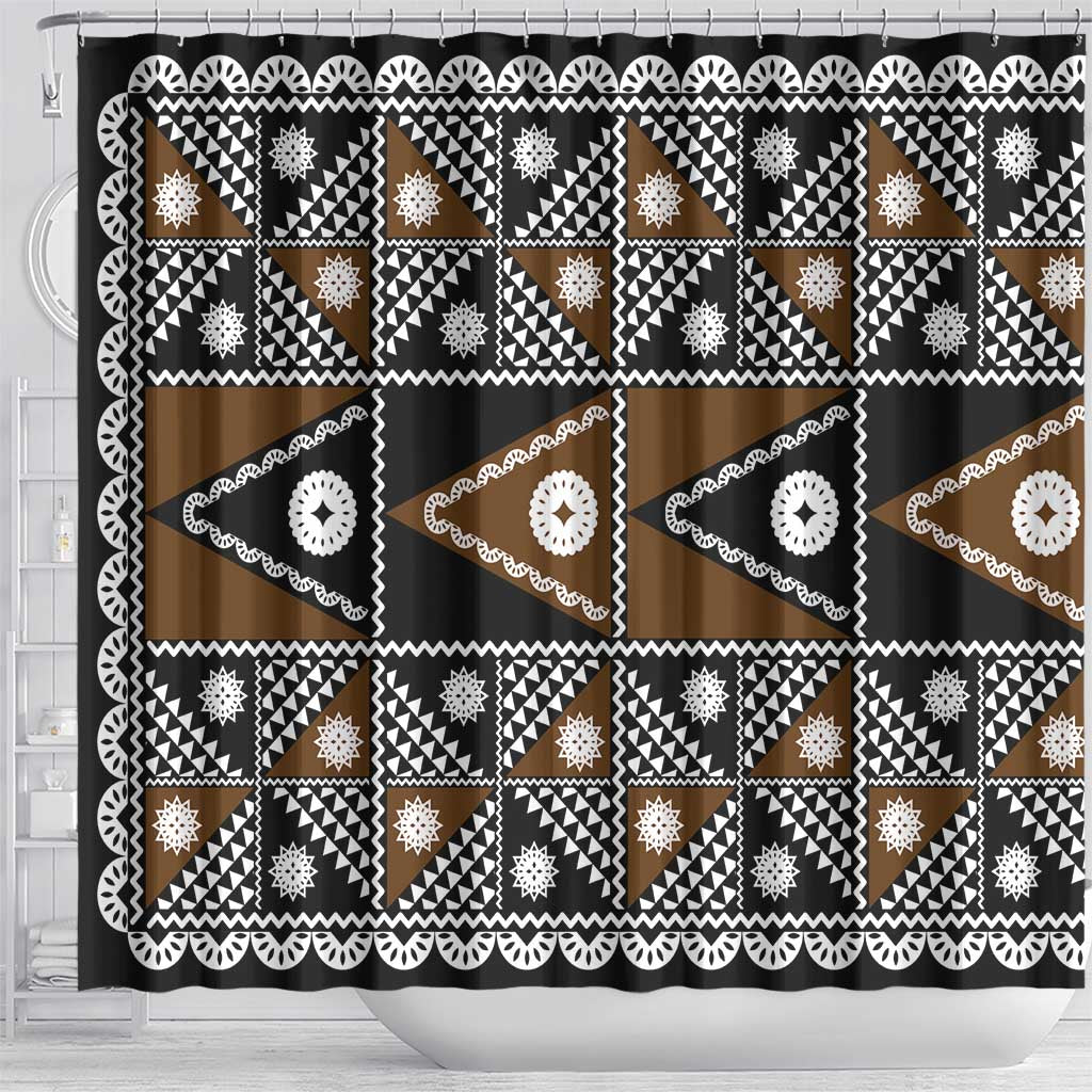 Fiji Brown Masi Pattern Shower Curtain Fijian Tapa