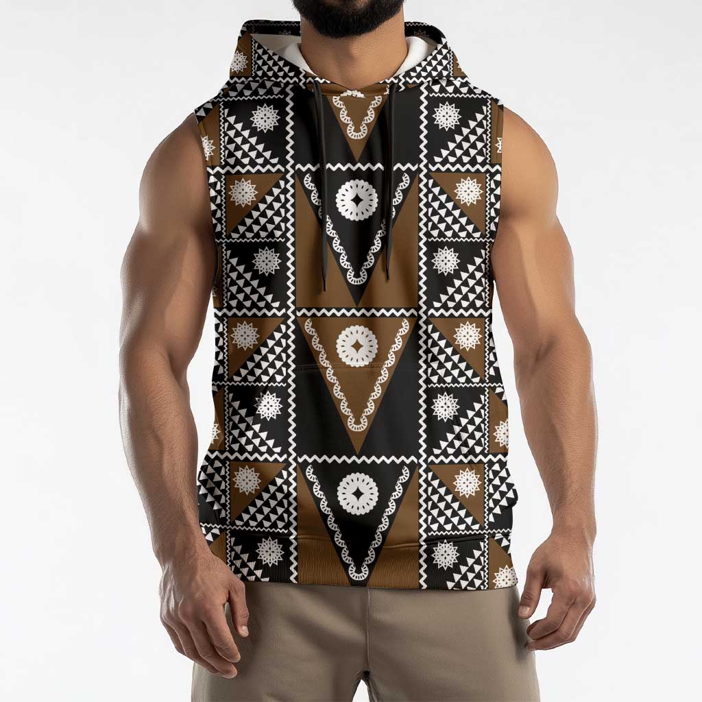 Fiji Brown Masi Pattern Sleeveless Hoodie Fijian Tapa LT01 - Polynesian Pride