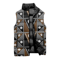 Fiji Brown Masi Pattern Sleeveless Puffer Jacket Fijian Tapa