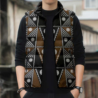 Fiji Brown Masi Pattern Sleeveless Puffer Jacket Fijian Tapa