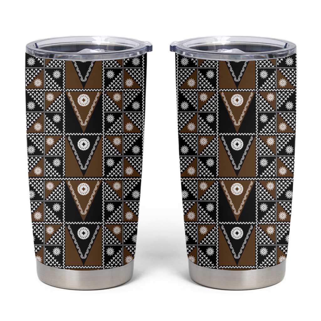 Fiji Brown Masi Pattern Tumbler Cup Fijian Tapa LT01 Brown - Polynesian Pride
