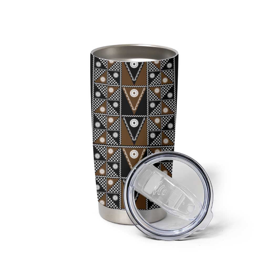 Fiji Brown Masi Pattern Tumbler Cup Fijian Tapa LT01 - Polynesian Pride