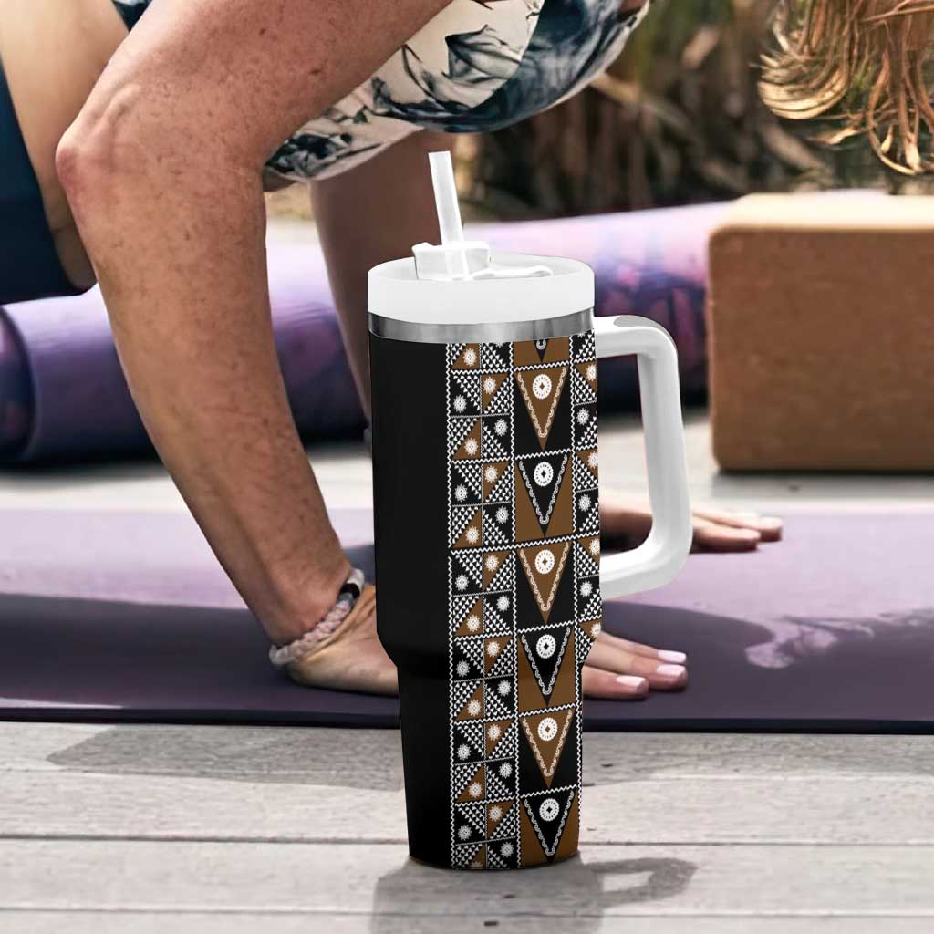 Fiji Brown Masi Pattern Tumbler With Handle Fijian Tapa LT01 - Polynesian Pride