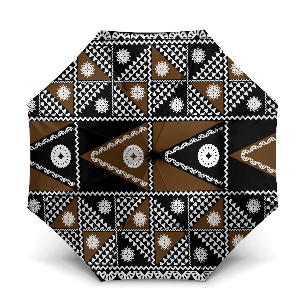 Fiji Brown Masi Pattern Umbrella Fijian Tapa LT01 One Size Folded 11.42 inch Opened Diameter 37.4 inch Brown - Polynesian Pride