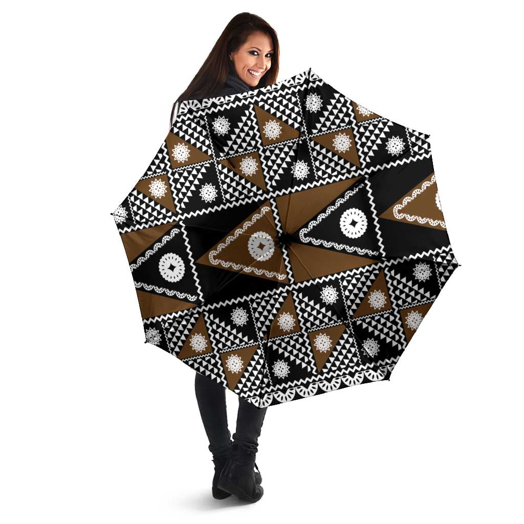Fiji Brown Masi Pattern Umbrella Fijian Tapa LT01 - Polynesian Pride