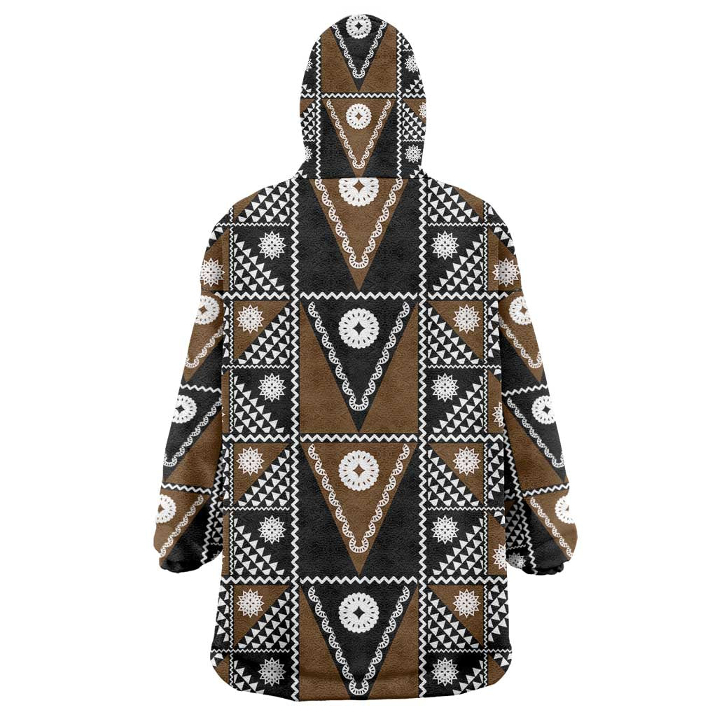 Fiji Brown Masi Pattern Wearable Blanket Hoodie Fijian Tapa