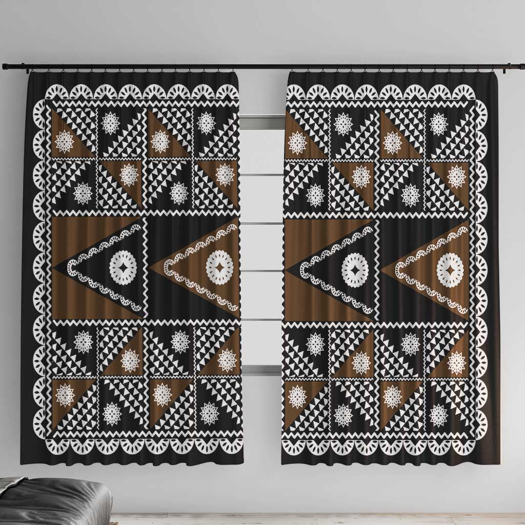 Fiji Brown Masi Pattern Window Curtain Fijian Tapa LT01 With Hooks Brown - Polynesian Pride