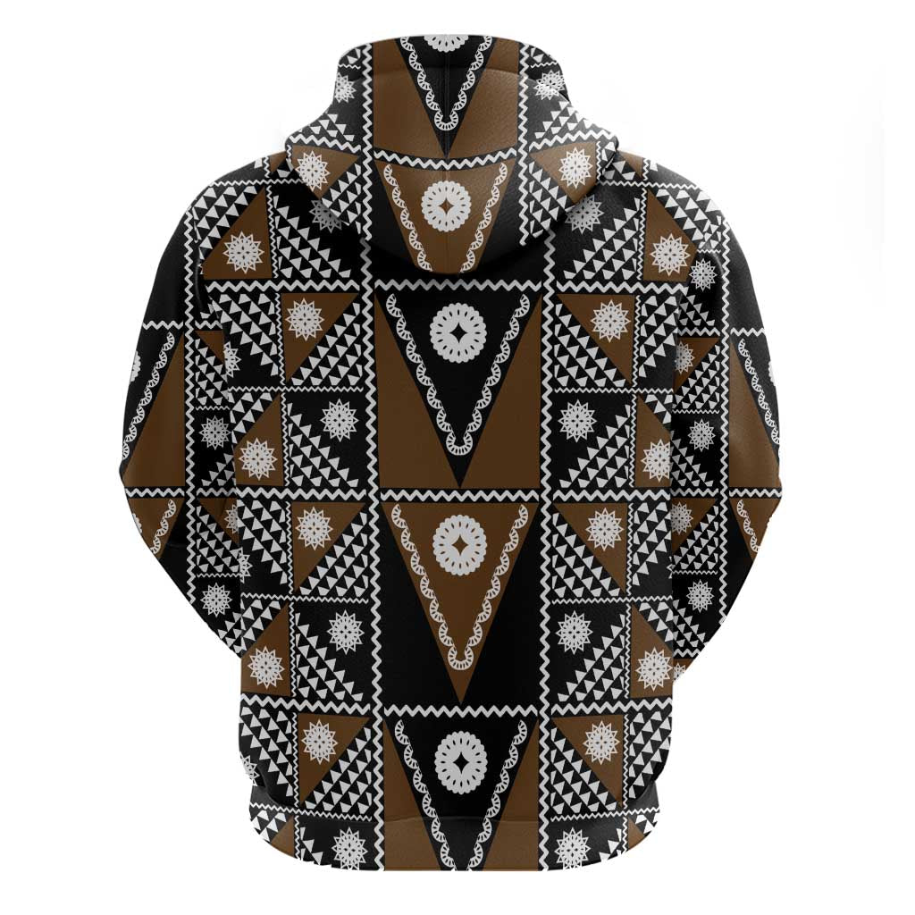 Fiji Brown Masi Pattern Zip Hoodie Fijian Tapa LT01 - Polynesian Pride
