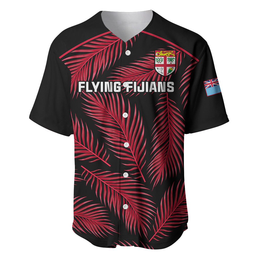 Fiji Rugby Baseball Jersey Flying Fijians Red Palm Tree Version LT01 Black - Polynesian Pride