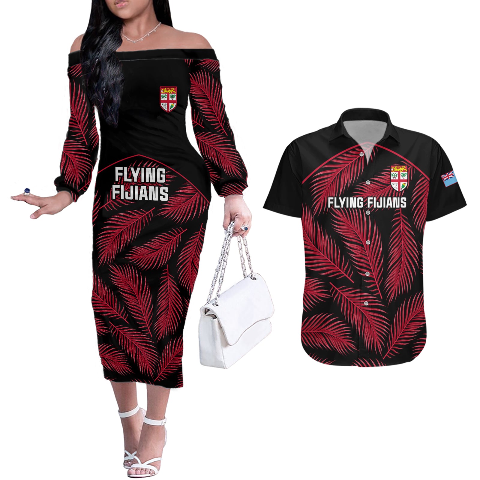 fiji-rugby-couples-matching-off-the-shoulder-long-sleeve-dress-and-hawaiian-shirt-flying-fijians-red-palm-tree-version